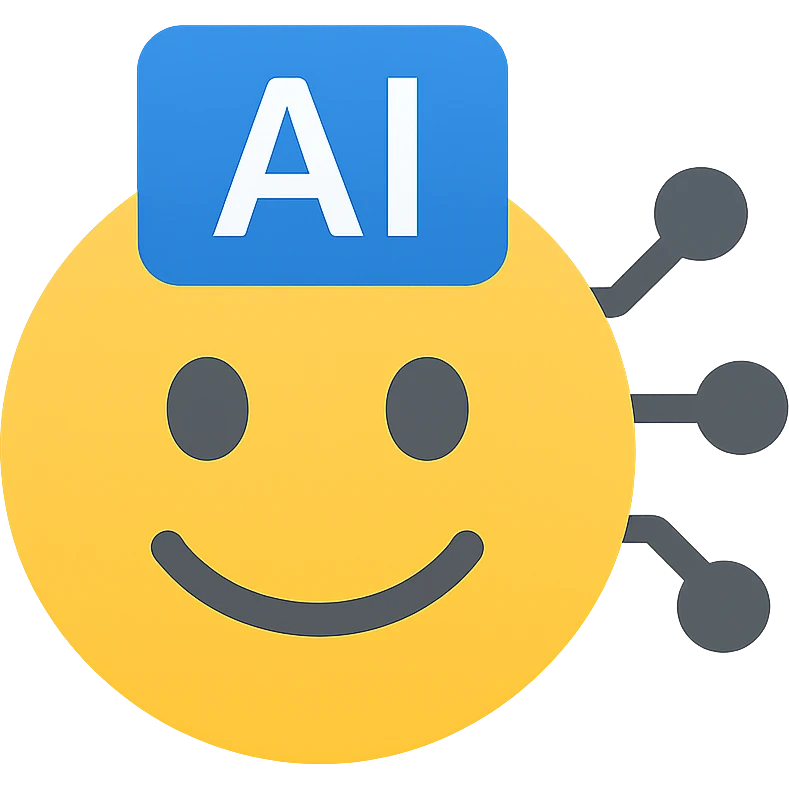 smiley AI emoji, modern icon style, simple and friendly, clean lines, tech-inspired look emoji
