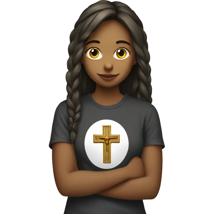 girl with Catholic cross on t-shirt emoji