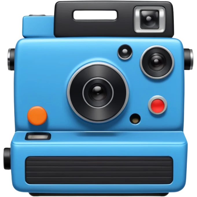 A hand-drawn doodle in a minimalist, cartoon style of a [instant camera]. The object is white with thick, rough, black marker outlines and two small black dot eyes. It is a simple sketch with no realistic textures, centered on a solid [blue] circular background." emoji