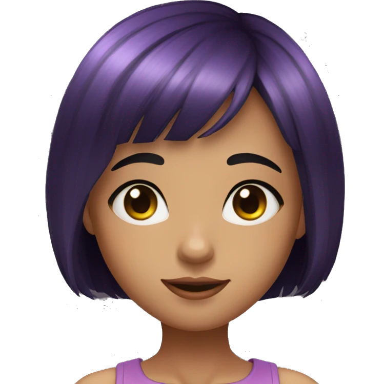young girl, PURPLE eyes, black bob haircut with bangs, fair skin emoji