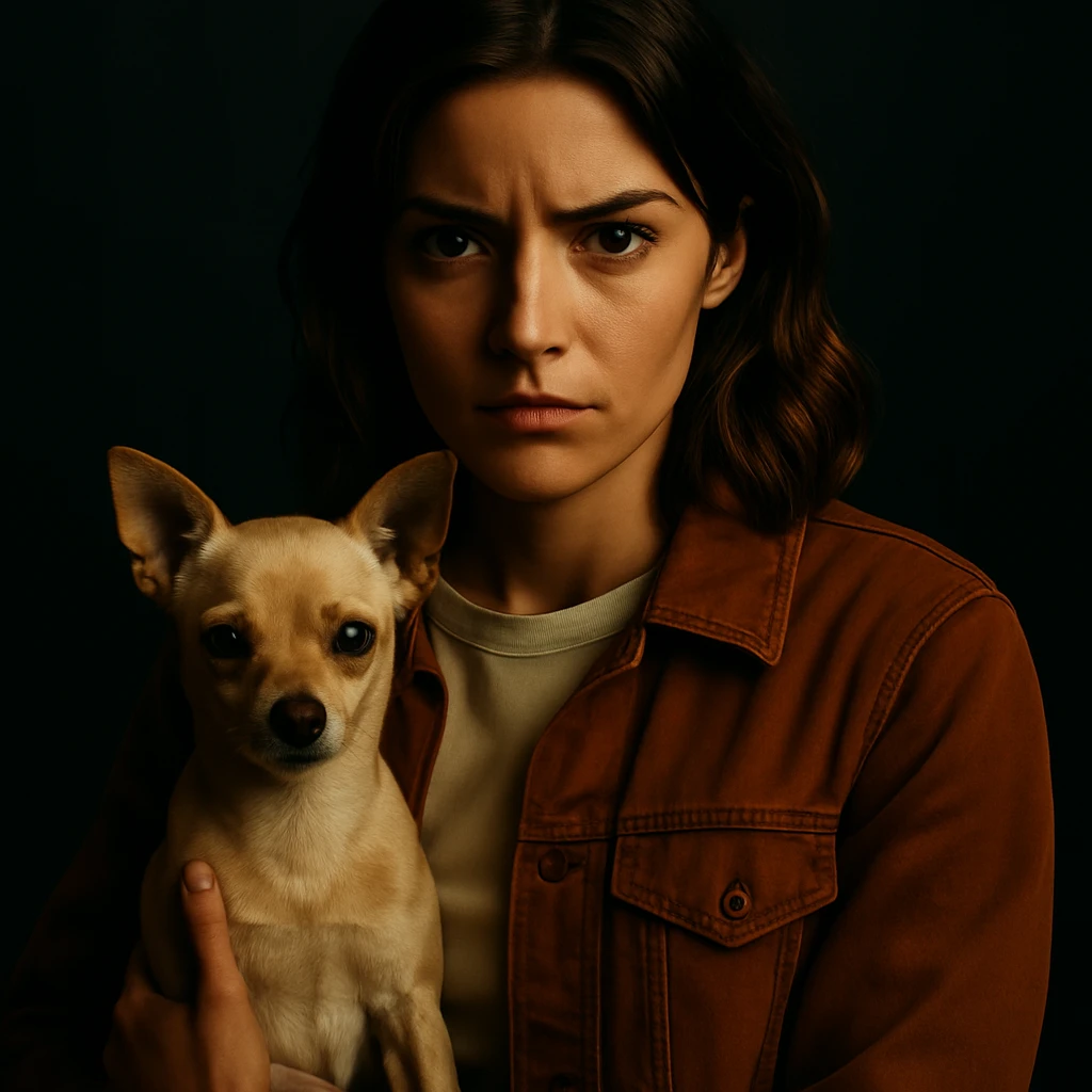 Change the facial expression to a serious and determined look in the style of a Netflix series, keeping all other elements identical. emoji