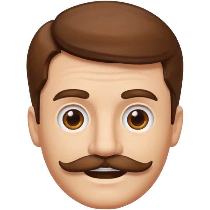 white man with parted brown hair and a thick mustache in the stock ios emoji style. he is smiling and his hair is a bit unkempt emoji