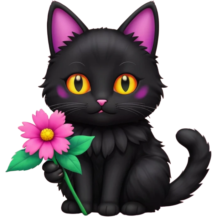 black cat a flower emoji