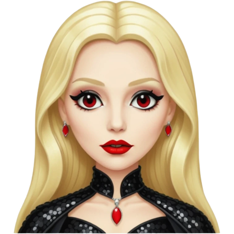 Countess Dracula with long blonde hair, black sequin outfit  emoji