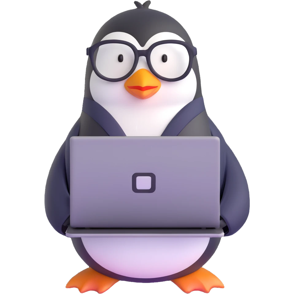 penguin programmer with laptop and code emoji
