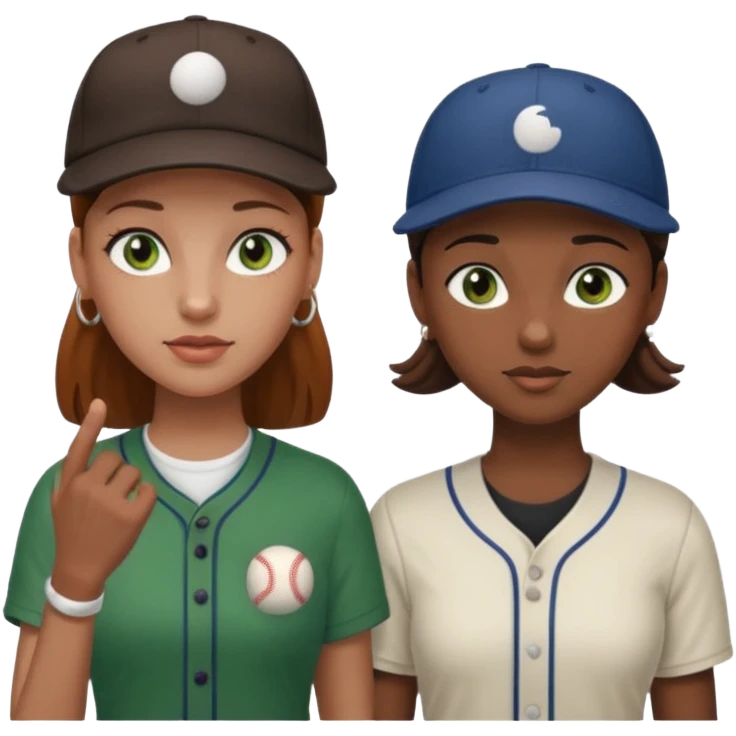 Black bald guy baseball cap  white girl brown hair green eyes emoji