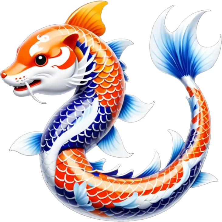 Exotic Tropical Floral Swirl-Patterned Tribal Pretty Asian ornate painted Japanese aesthetic beautiful shiny pretty glossy smooth elegant Koi-Fish-Kitsune-Yokai-animal-creature with tiger stripes on it emoji