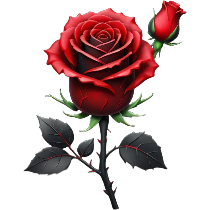 A pitch-dark obsidian-black aesthetic rose with a black stem, it has blood splatter on it  emoji
