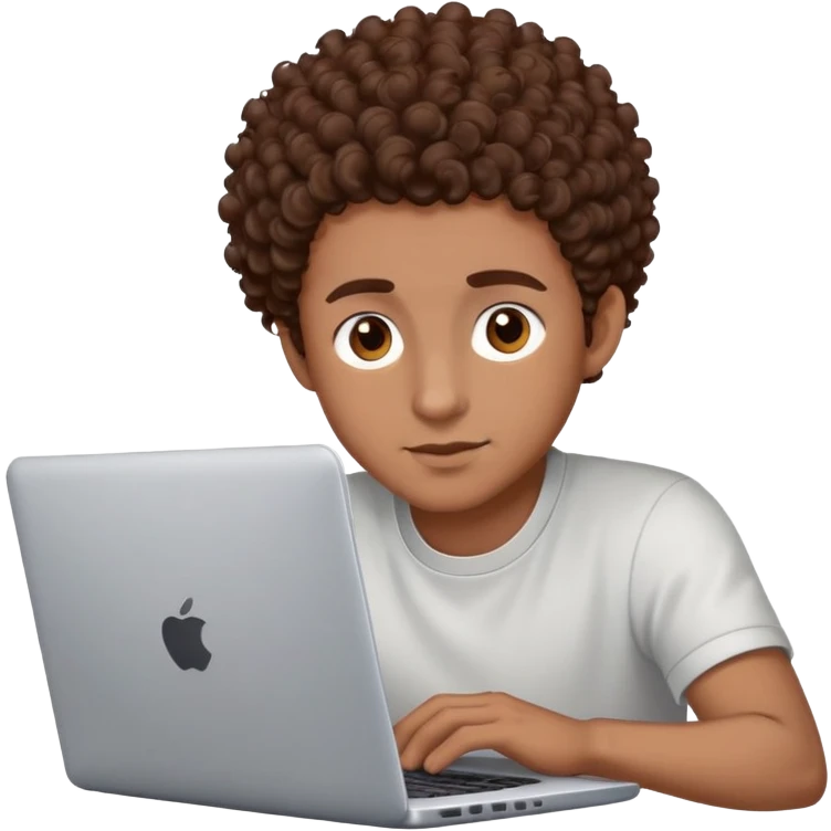 male with brown eyes and very short brown curly hair with a fade, working on a laptop emoji
