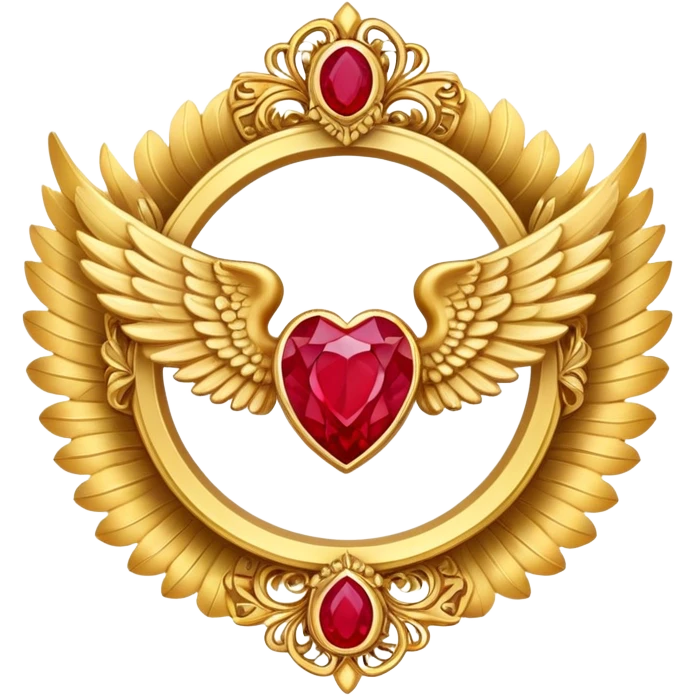 Third place award number in frame decorated with golden angel  wings and rubby stone emoji