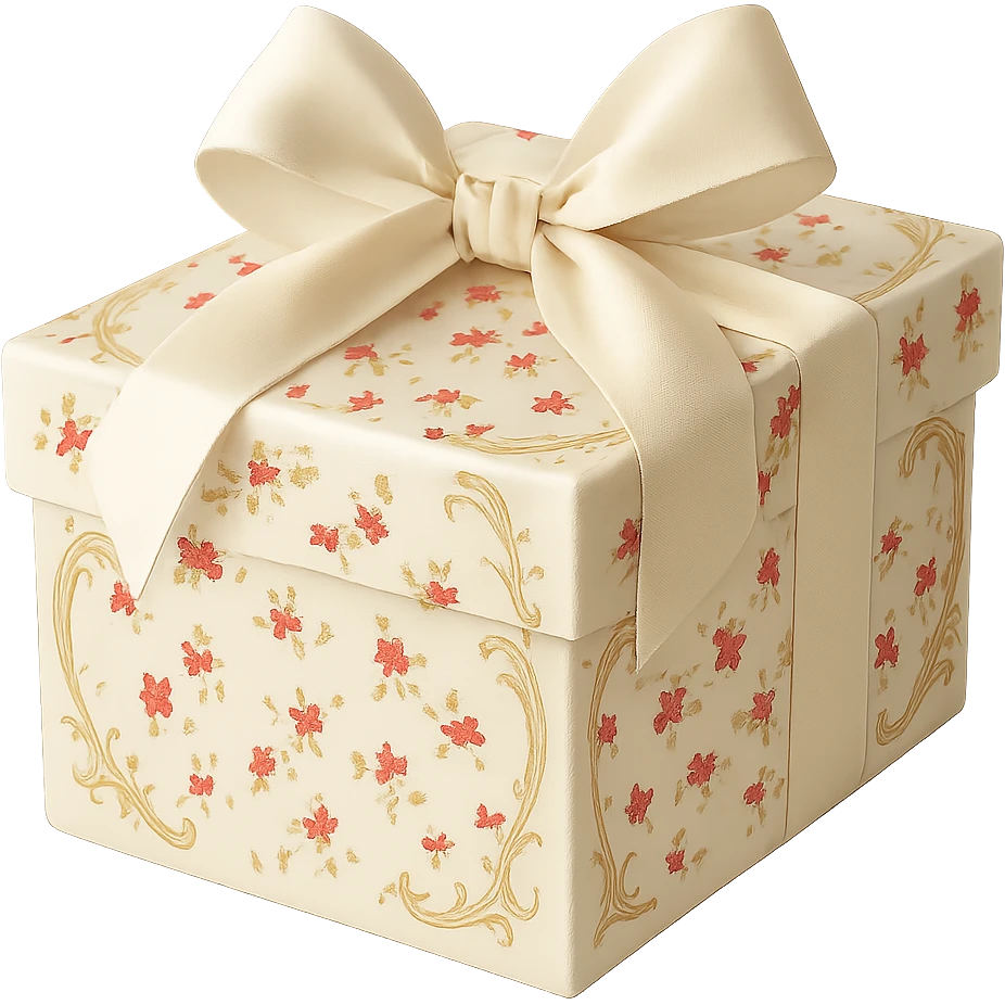 Elegant Rococo pale white red ditsy floral gift box  , remove background emoji