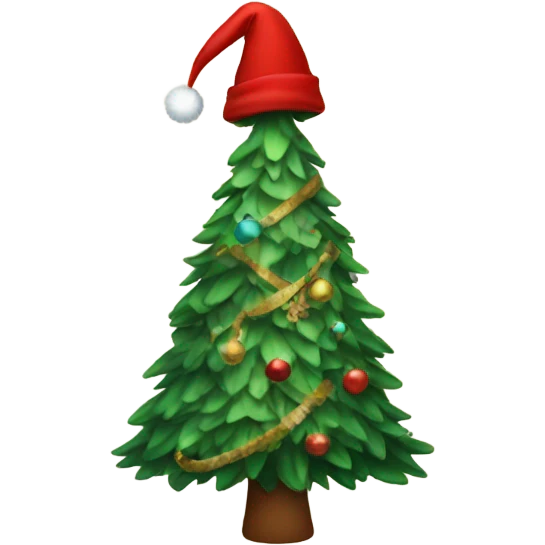 A Christmas tree wearing a hat emoji