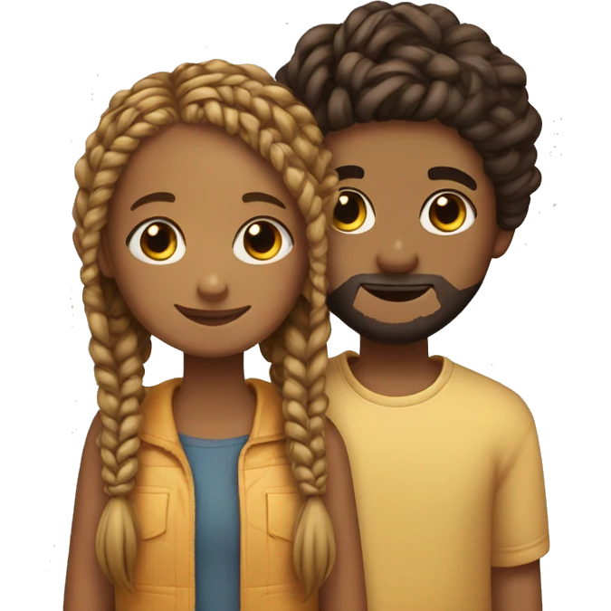 A girl with box braids and a boy with a short beard hugging emoji