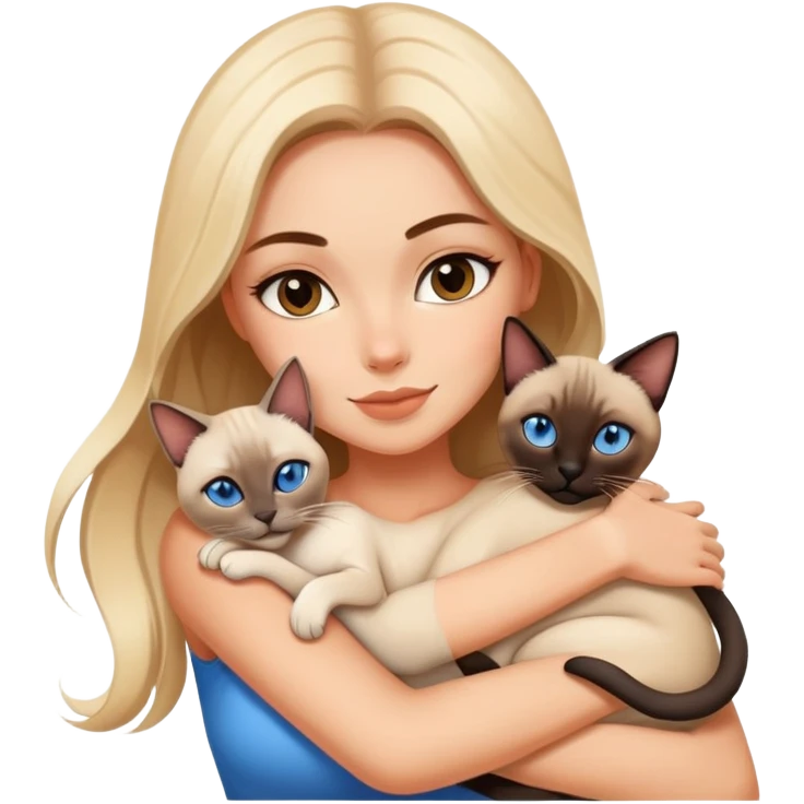 A beautiful and sexy white girl hugs a Siamese cat tightly emoji
