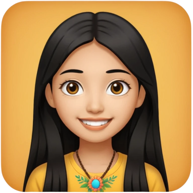 20 yr old asian woman hair  center part big eyes big smile tanned skin straight black hair hippie part hair  emoji