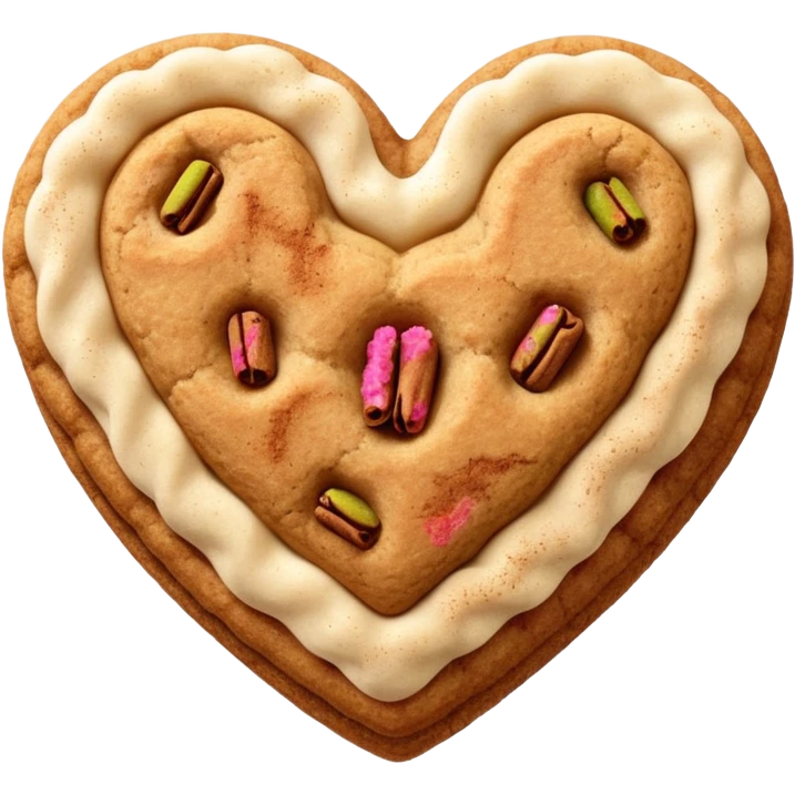 snicker doodle cookie with cinnamon powder on top in a heart shape cookie emoji