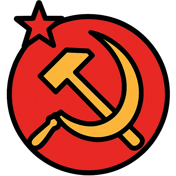 Soviet Union sign, hammer and sickle, bold red and gold, iconic, simple, flat graphic style, no text emoji