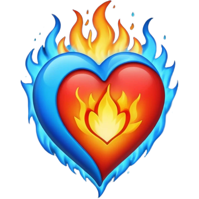 burning heart emoji with blue flames emoji