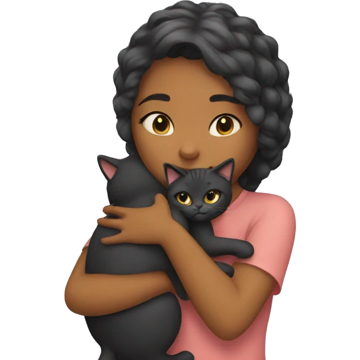 The girl hugs the cat emoji