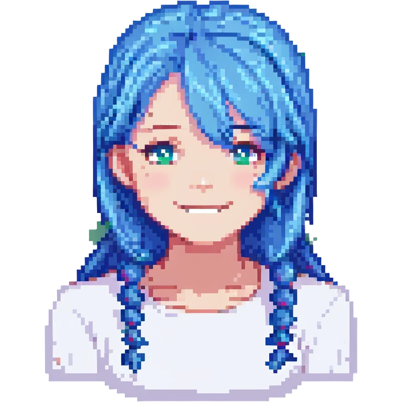 a smiley face of a girl with blue hair emoji