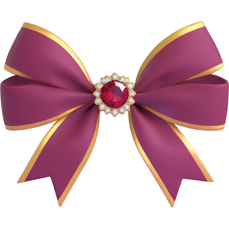 Add a gold trim and a sparkling jewel to the center of the burgundy bow, keep 3D emoji style. emoji