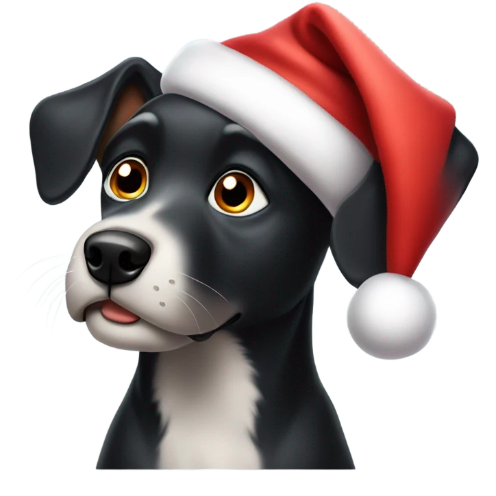Big eared black dog in Santa hat  emoji