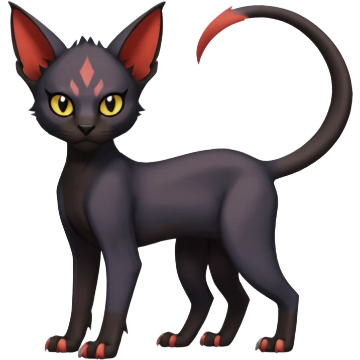 Black edgy Noivern-Litten-Sphynx-Lykoi-Caracal-cat-Fakemon full-body emoji