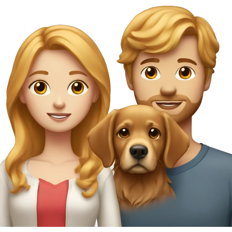 Strawberry blonde girl with a brown haired guy and a golden retriever  emoji
