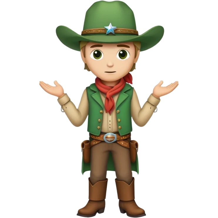 Cowboy wearing a green hat no star, western outfit emoji
