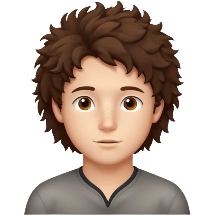 brunette fluffly hair boy with freckles and brown eyes handsome emoji