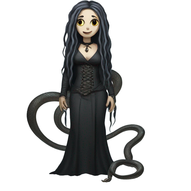 Gothic snakewomen with long hair and white skin full body emoji