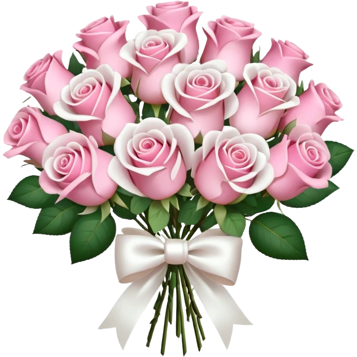 bouquet of pink and white roses and white satin bow emoji