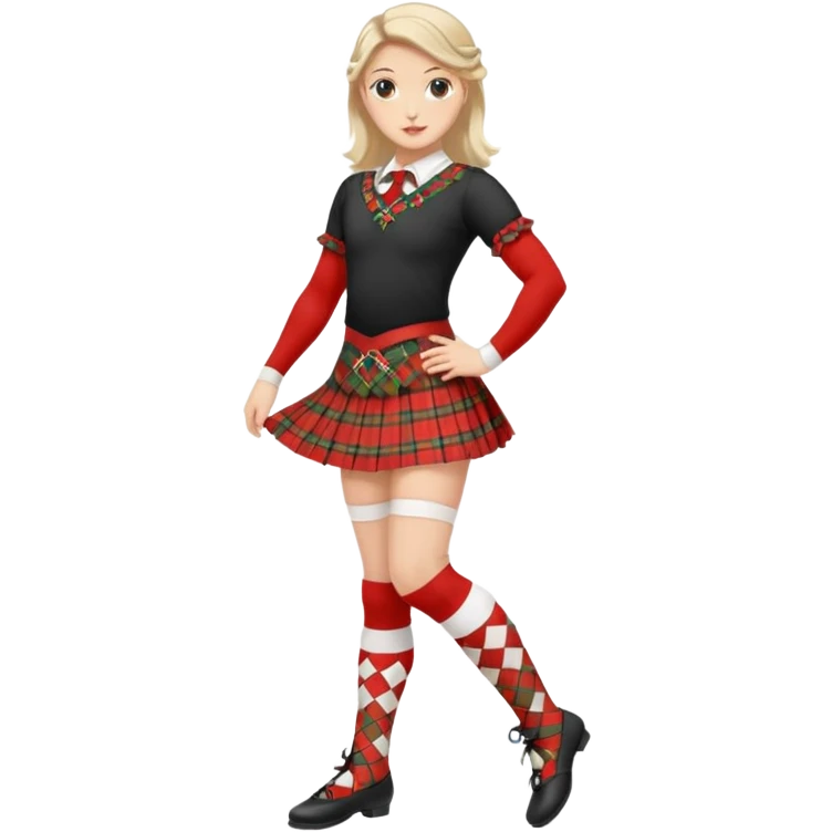 Highland dancing argyle just over the knee socks, tartan miniskirt and highland dancing shoes emoji