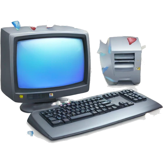 brand new high-tech computer, with confetti  emoji