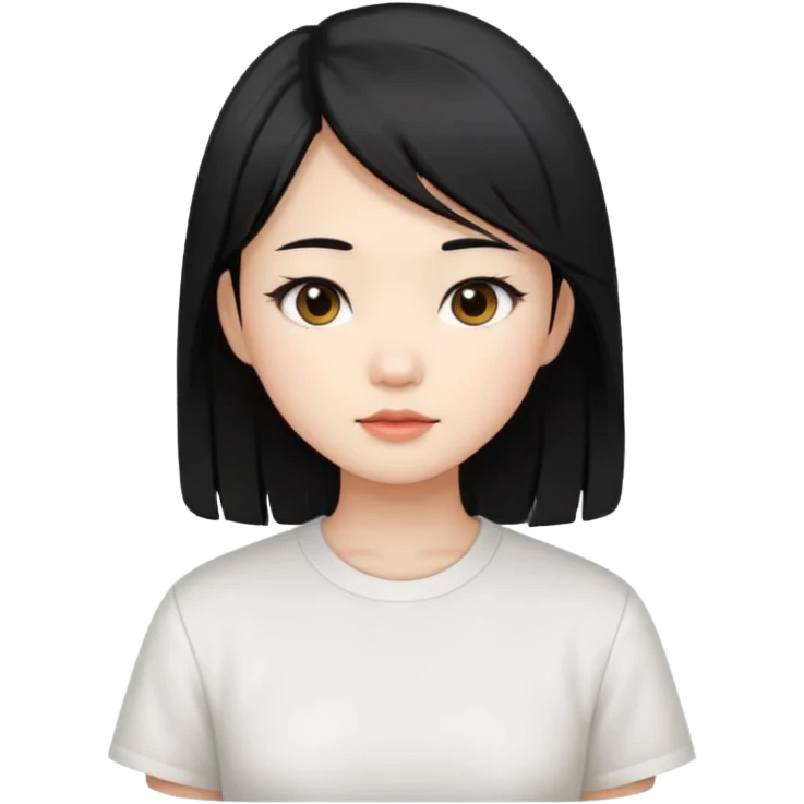 Chinese girl with black layered hair, neutral face emoji