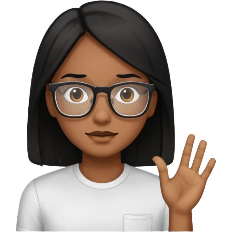 Cor da pele parda óculos um pouco quadrado cabelos longos e preto roupas blusinhas de manga curta emoji