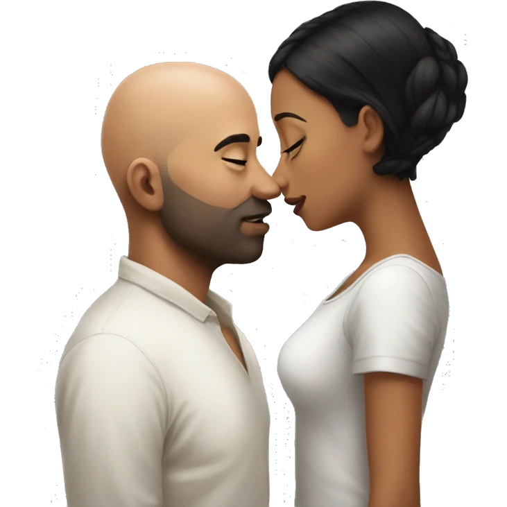 Bald man kissing black haired girl emoji
