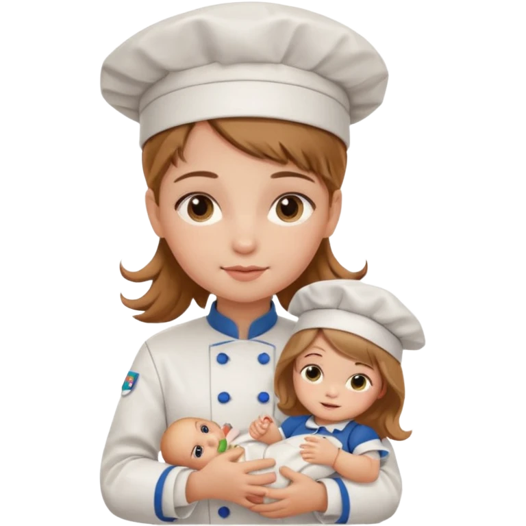 girl kid italian chef, uniform, holding babydoll emoji