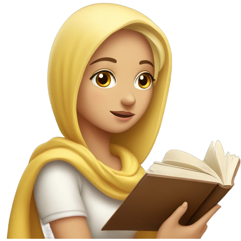 Chica rubia tapada con una manta sobre su cabeza leyendo un libro emoji