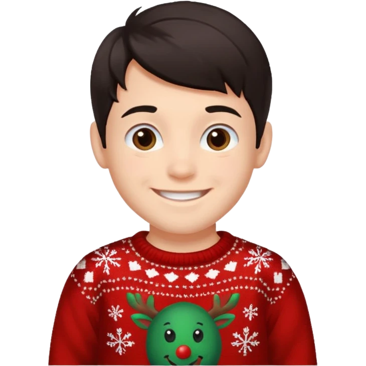 menino trajes natalinos e um olhar feliz e cabelo escuro emoji