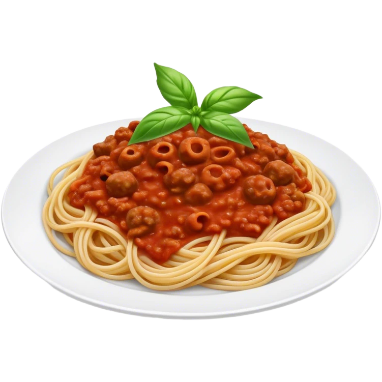 Spaghetti Bolognese on a plate,nice basil on top emoji