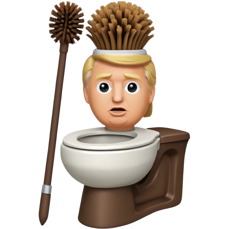 a donald trump shaped toilet brush with shit stains emoji