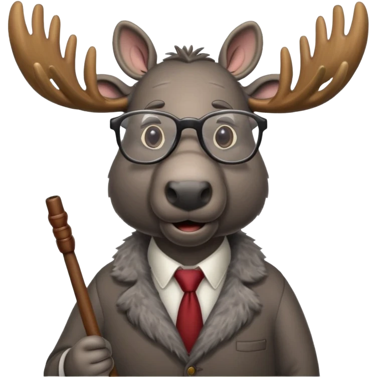 Create a slack emoji of a moose that looks very old.  He may have grey hair, glasses, and a cane. emoji