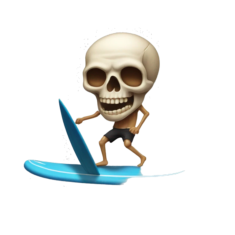 Skull riding a surf board emoji