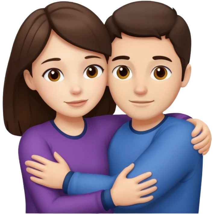 fair skinned girl hugs fair skinned guy, both brunettes emoji