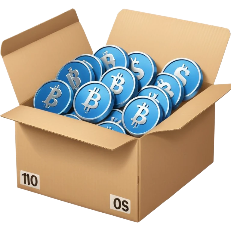 blue coins credit in a cardboard package emoji