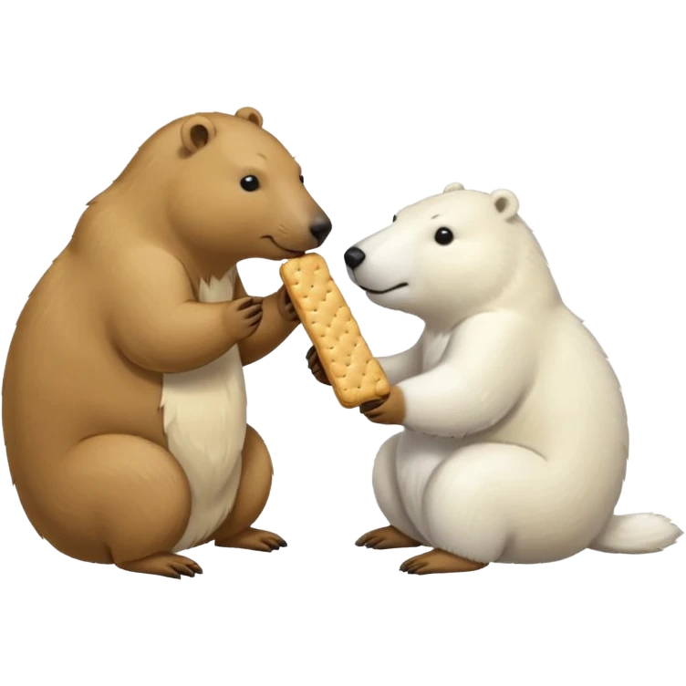 capybara and an snow bear eating biscuits with each other emoji