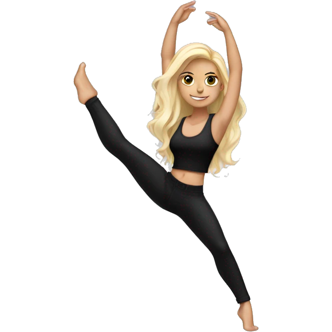 A girl with blond hair pole dancing a black short pants and a black crop top, she has long hair but not to long   emoji