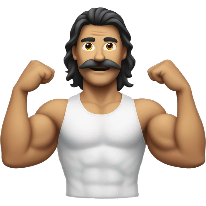 flexing muscular man with a mustache and a mullet emoji