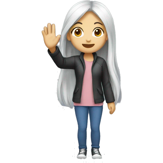 Asian girl waving hi with long hair emoji